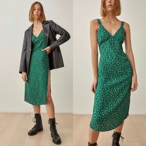 Reformation Green Floral Midi Dress